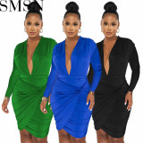 Plus Size Dress Amazon new autumn winter sexy deep V neck twist irregular long sleeve dress