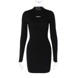 Long Sleeved Pullover Letter Printed Street Outdoor Short Dress