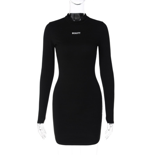 Long Sleeved Pullover Letter Printed Street Outdoor Short Dress