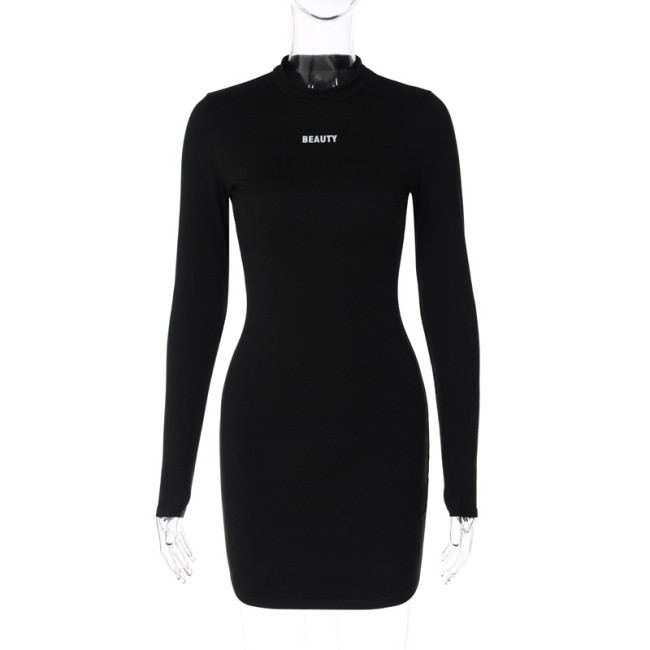 Long Sleeved Pullover Letter Printed Street Outdoor Short Dress