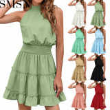 Plus Size Dress Amazon's new neckline Bohemian casual sleeveless pleated waist sexy MIDI dress