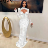 Plus Size Dress Europe and America cross border Women see through slim fit rhinestone dress