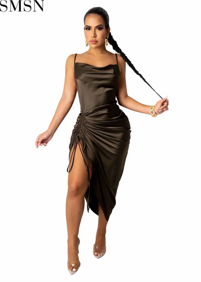 Plus Size Dress 2022 Amazon European and American Summer Solid Color Sexy Dress