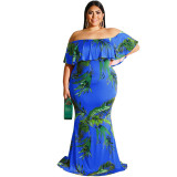 Plus Size Dress 2022 Summer Sunflowers Leaf Printed Sexy Tight Dress