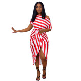 Plus Size Dress Europe and America women clothing off shoulder striped fashion slim dress
