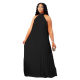 Casual Dress large size fashion pleated loose temperament sleeveless dress for women