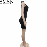 Plus Size Dress fashion women wear solid color rhinestone mesh see through sleeveless dress