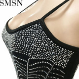 Casual Dress fashion solid color strap irregular rhinestone dress for women