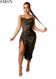 Plus Size Dress 2022 Amazon European and American Summer Solid Color Sexy Dress