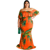 Plus Size Dress 2022 Summer Sunflowers Leaf Printed Sexy Tight Dress
