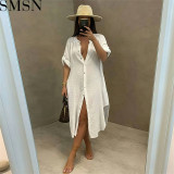 Fashion dress for women wholesale washed cotton solid color multicolor dress