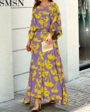 Casual Dress summer New loose plus size print long sleeved top high waist long dress