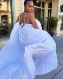 Sexy Slingless Sleeveless Solid Color Long Swing Dress