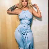 Fashion Printed Fit Light Mature Long Dress Suspender Backless Dress Women'S Clothes