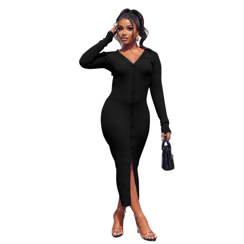 Plus Size Dress Amazon new autumn and winter thread slit slim fit sexy dress