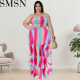 Plus Size Dress Wholesale Tube Top Vertical Bar Large Swing Dress
