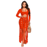 Square Neck Long Sleeved Hollow Out Sexy Nightclub Dress