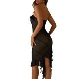 Sexy Spliced Open Back Strapless Slim Fit Wrap Hip Dress