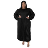 Plus Size Dress Amazon autumn and winter popular pleated round neck long dress long sleeve