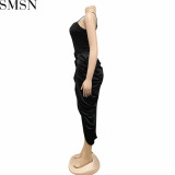 Evening Dresses 2022 Fashion solid color women sexy spaghetti straps chest wrap crimp split dress