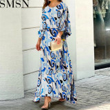 Casual Dress summer New loose plus size print long sleeved top high waist long dress