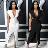Casual Dress Amazon fashion midriff outfit split Sexy Slim fit pleated dress