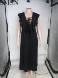 Casual Dress Amazon fashion pure color ruffles plus size dress