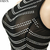 Fashion women dress sexy backless nightclub party formal dress rhinestone see-through dress for women