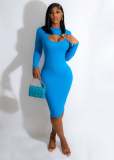 Plus size dress 2022 autumn European and American ins fashion knitting sunken Stripe slim fit hollow dress