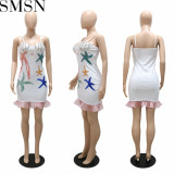 Plus Size Dress European and American sexy strap sequins lace bag buttock skirt