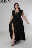 Casual Dress Amazon fashion pure color ruffles plus size dress