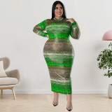 Plus Size Dress European and American fall women clothing wholesale supply long sleeve horizontal stripe dress