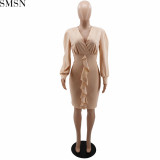 Plus Size Dress solid color sexy half open collar temperament ruffled women dress