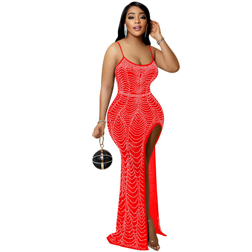 Casual Dress fashion solid color strap irregular rhinestone dress for women