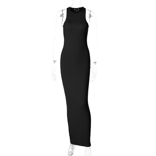 Fashion Solid Color Sleeveless Round Neck Slim Dress For Foreign Trade