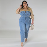Plus Size Dress European and American wholesale supply denim contrast color dress