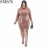 Plus Size Dress large size fall fur collar Velvet Bottom embroidered sequined dress