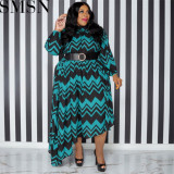 Plus Size Dress autumn and winter New striped sleeve with belt stylish loose plus size women dress