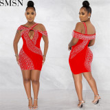 Prom Dresses 2022 fashion sexy nightclub hot rhinestone hollow midi dress