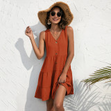 Casual Dress 2022 New Amazon ebay Fashion casual V neck solid color dress