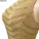 Fashion women dress sexy backless nightclub party formal dress rhinestone see-through dress for women