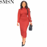 Plus Size Dress Fashion round Neck Long Sleeve Slim Party Dress Women
