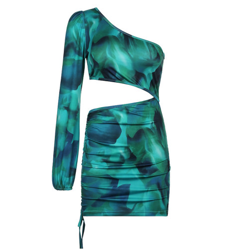Plus Size Dress personality temperament commute stitching hip drawstring skirt dress women