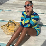 Sexy Backpack Hip Knit Contrast Color Beach Dress