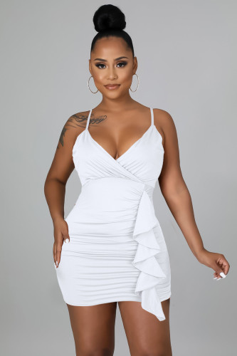 Fashion women dress sexy ruffled V neck topless sling bag hip nightclub dress