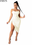 Plus Size Dress 2022 Amazon European and American Summer Solid Color Sexy Dress