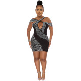 Prom Dresses 2022 fashion sexy nightclub hot rhinestone hollow midi dress