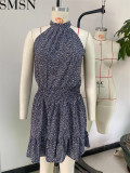 Fashion women dress Women's casual sleeveless halter dress in summer Bohemian print