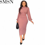 Plus Size Dress Fashion round Neck Long Sleeve Slim Party Dress Women