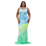 Fashion women dress European and American tie dye lace up sexy plus size dress